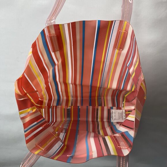 Clinique Beach Tote Bag Peach Pink Red Yellow Blue Multicolored PVC 13.5”x16”x4” - Picture 3 of 4